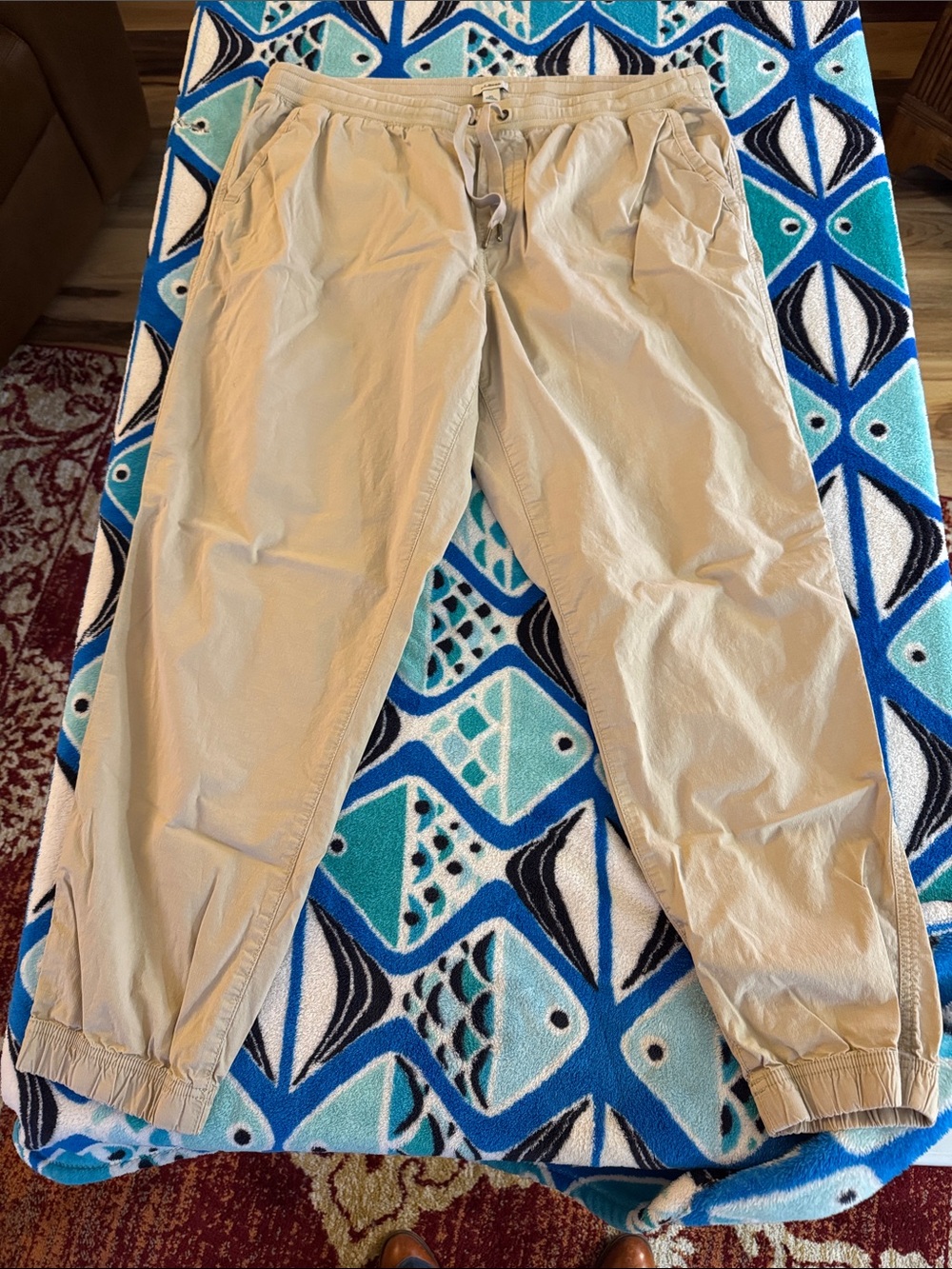 L.L. Bean  Drawstring Jogger Pants Khaki very small spot, front right thigh